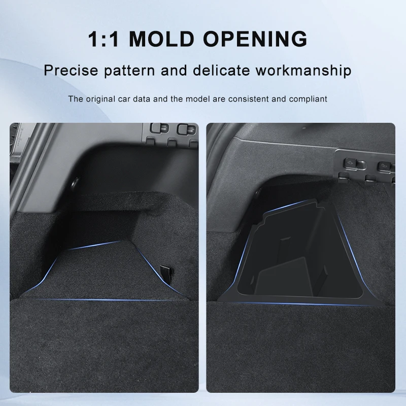 Car Trunk Side Storage Box For Tesla Model Y 2018-23 Hollow Cover Organizer Flocking Mat Partition Board Stowing Tidying