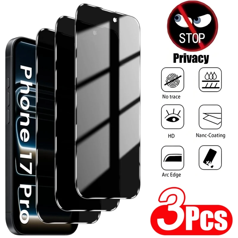 3er-Pack Anti-Spionage Displayschutzfolie für iPhone 11 12 13 14 15 16 17 Pro Max 14 15 16 Plus 16e 17 Air 17e – Blickschutzfolie aus gehärtetem Glas