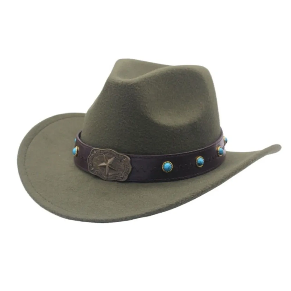 

New Artificial Suede Western Cowboy Hat Tibetan Style Curved Brim Top Hat Ethnic Felt Roll Brim Cowgirl Cap Outdoor Riding