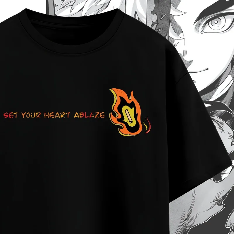 Demon Slayer Rengoku Kyojuro T Shirt, Double Sided Print Oversized Anime Graphic Tee, Soft Fabric Short Sleeve,Japanese Anime