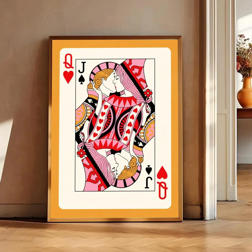 Queen of Hearts Wall Art Print, Colorful Playing Card Illustration, Maximalist Dopamine Decor Poster