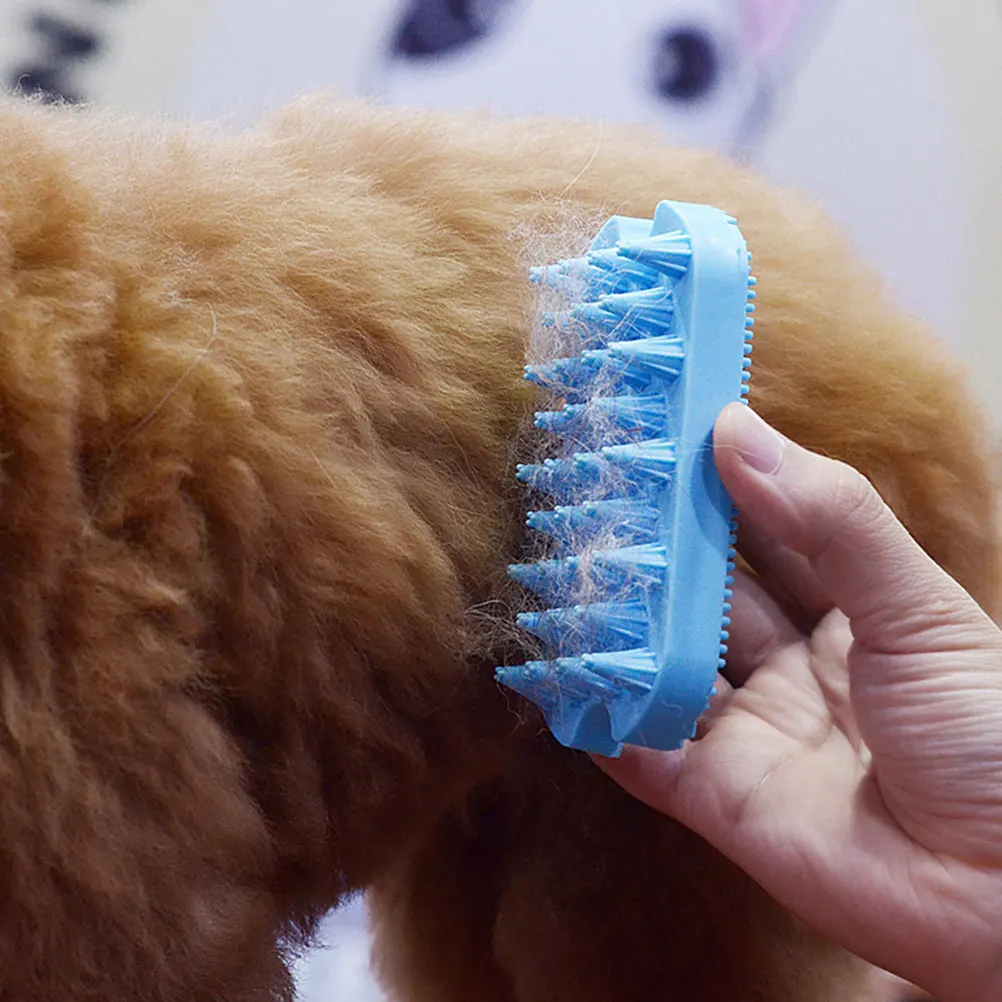 

Pet Hair Remover Brush Small Dog Grooming Comb Removal Cat for Shedding Blue Soft Rubber