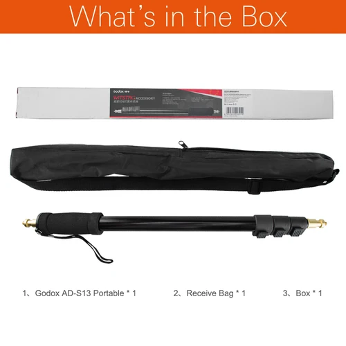 Imagen 2 del producto Godox AD-S13 55-160cm 1/4 macho palo de pluma de luz portátil para Flash de estudio WITSTRO AD180 AD360