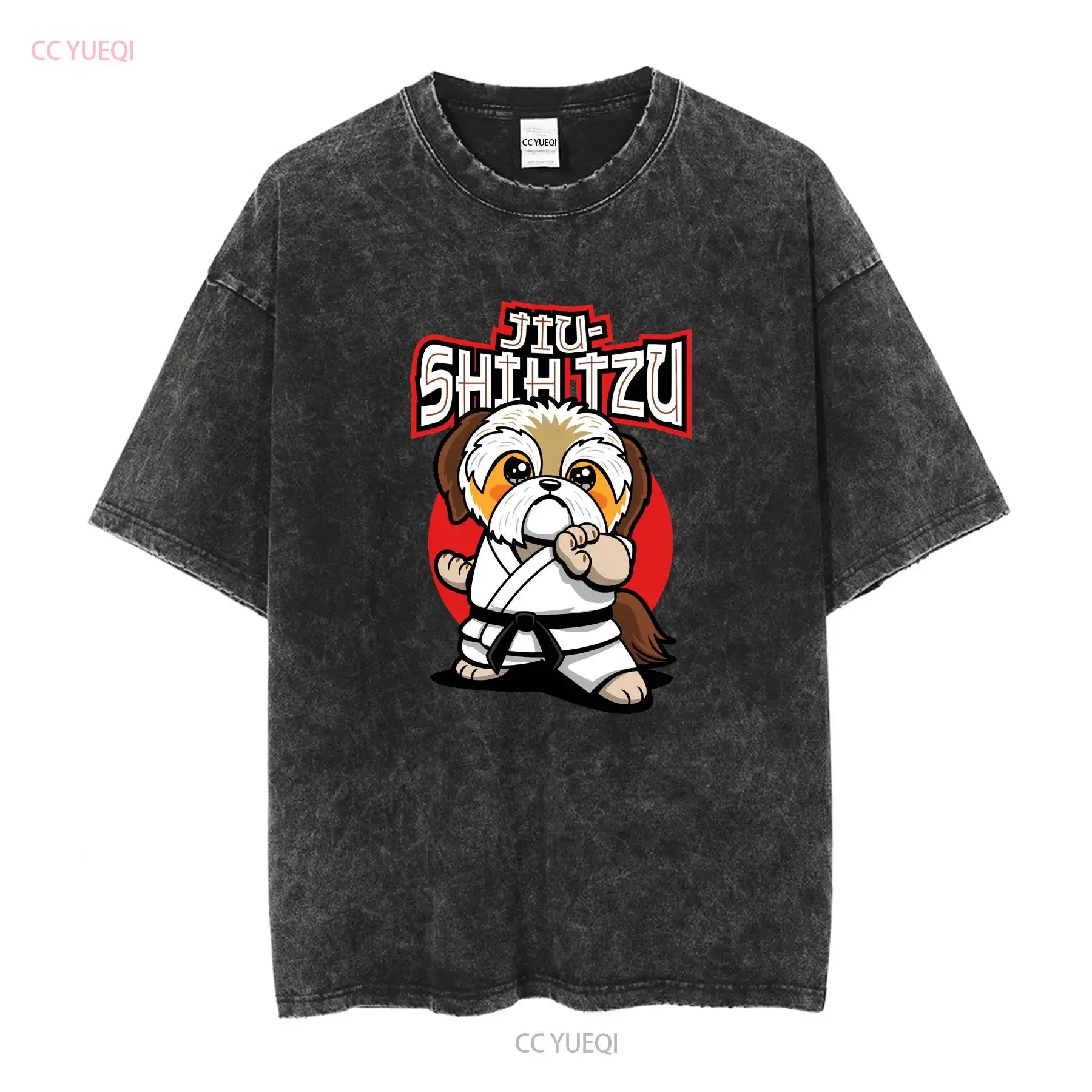 NWT Jiu Shih Tzu Funny Kawaii Doing Jitsu T Shirt long or short sleeves vintage Washed designer clothes Comfortable Stretched view 2