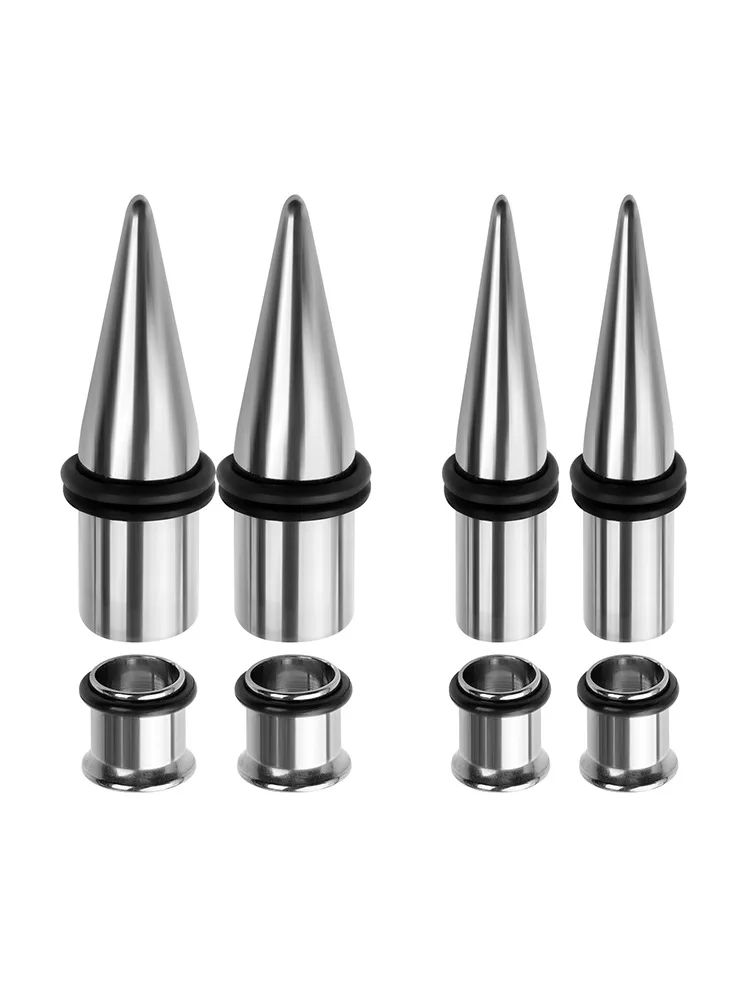 4pc/set Fashion Taper Ear Expander Earrings 7/9MM Stainless Steel Spike Ear Stretcher Tunnels Plug Flared Body Piercing Jewelry