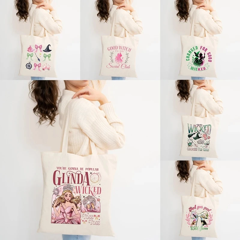 Wicked The Musical Sac fourre-tout en toile Glinda Elphaba Inspiré Cadeaux pour amoureux de la musique Sac à provisions Fans de théâtre musical Sac à main cadeau