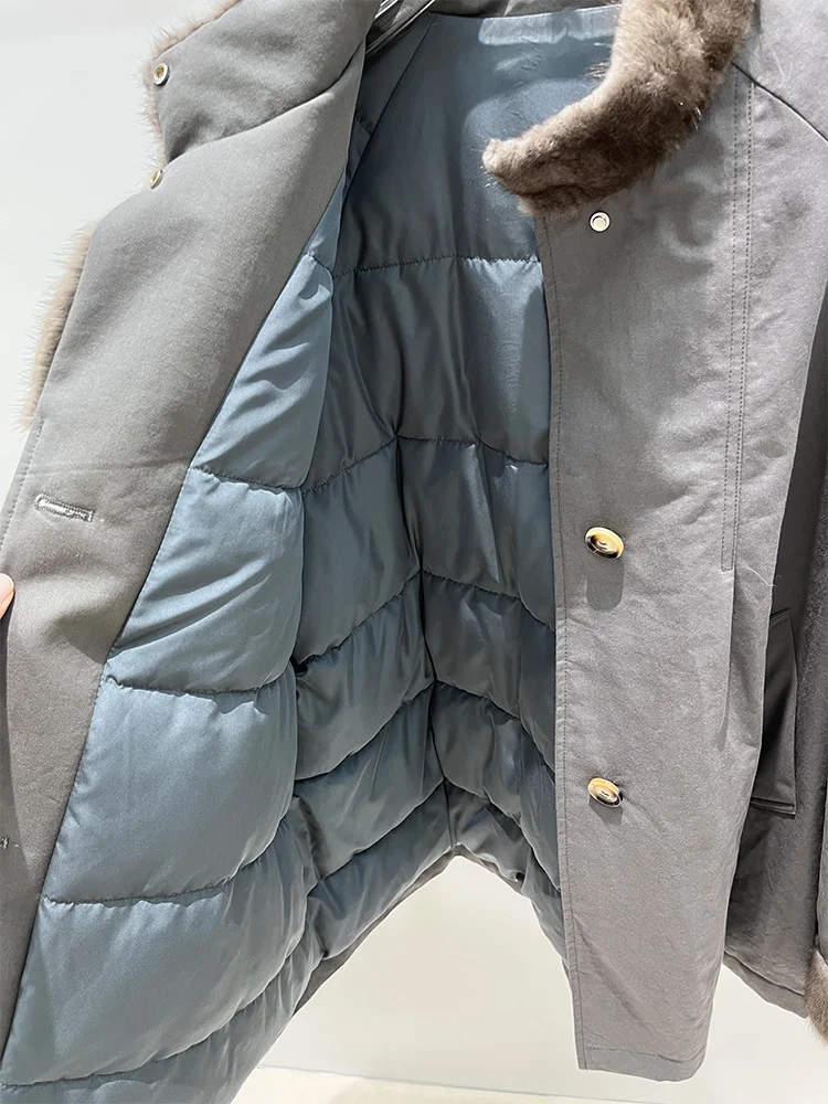 Mode hiver femmes doudoune d'oie naturel Muskrat col de fourrure épais manteau de luxe femme manteaux bouffant vêtements d'extérieur chauds