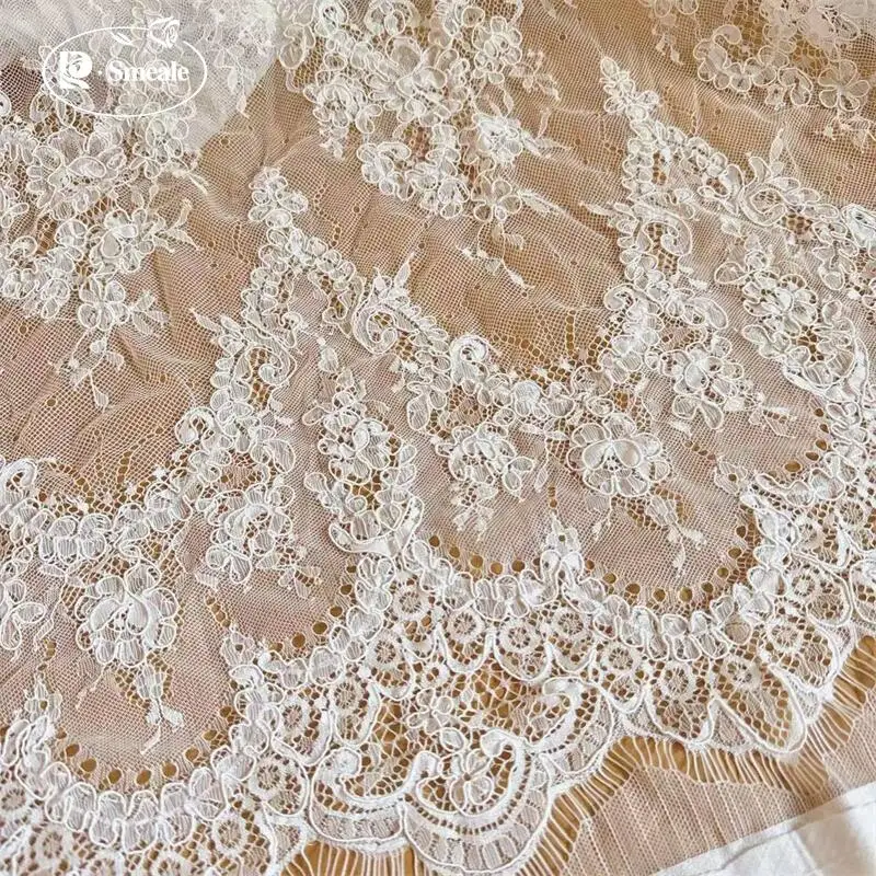 

3MX1.5M NEW Handmade Cord Embroidery Eyelash Lace Fabric for Wedding Dress,DIY Sewing White Lace Fabric
