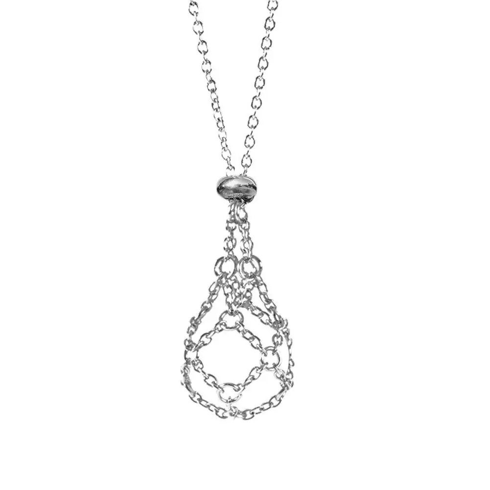 Steel Crystal Net Metal Necklace For Women Men Stone Collecting Holder Interchangeable Crystal Holder Cage Neckla F2L9
