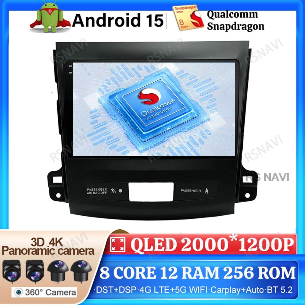 Android 15 Car Radio For Mitsubishi Outlander Xl 2 2005 - 2012 For Citroen C-Crosser 2007-2013 Head Unit Stereo Multimedia GPS
