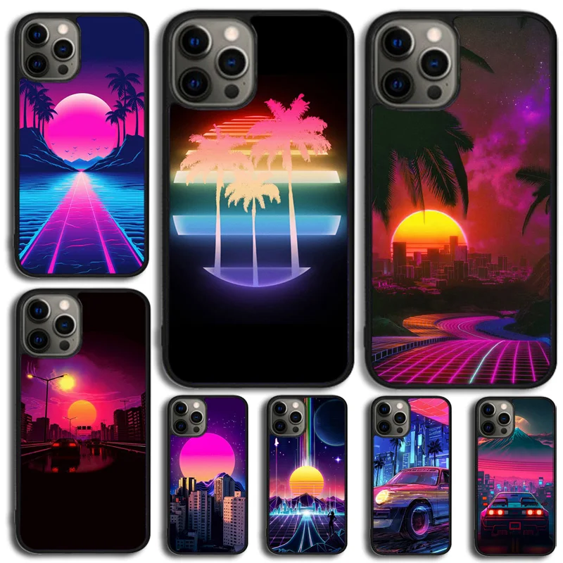 Synthwave Retro 80s Neon Phone Case For iPhone 14 15 16 13 12 Mini Cover For Apple iPhone 11 Pro Max 6 8 7 Plus SE2020 Coque