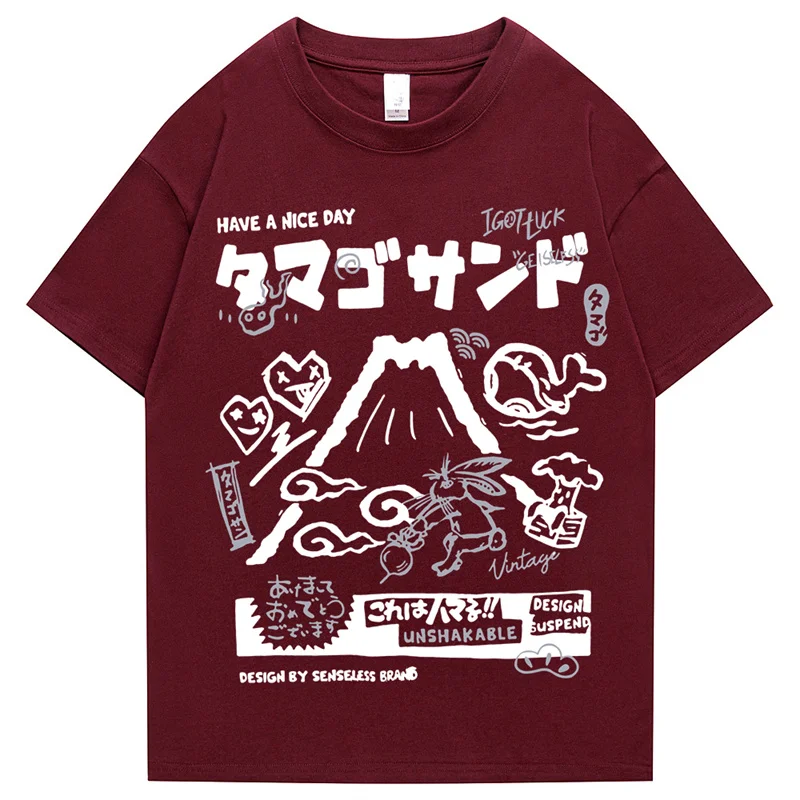 Men Tshirt Streetwear Japanese Kanji Cartoon Vocano Rabbit Graphic T-Shirt Harajuku Summer 2023 Cotton T Shirt Hip Hop Tops Tees