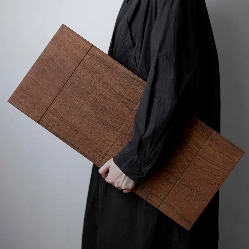 Natural Teak Wood Tea Tray Solid Serrated Edge Dry Brew Table Wabi Sabi Style Log Pot Holder Minimalist Zen Home Decor Solid