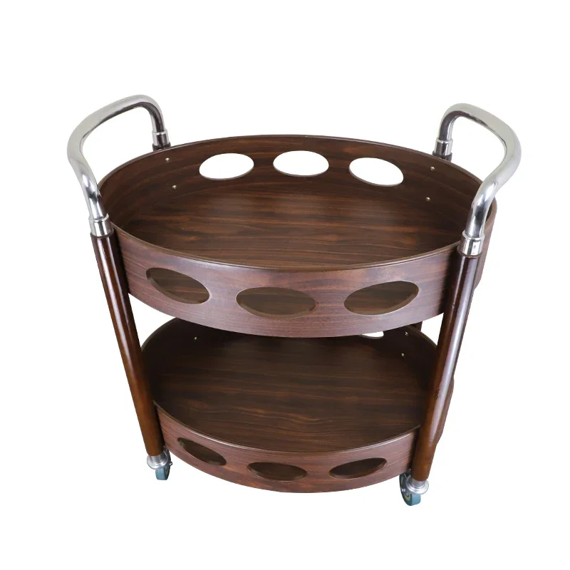 

Two-Story Steel Wood Drinks Trolley Mobile Room Service Hotel Stainless Steel Trolley Luxury Hotel Storage