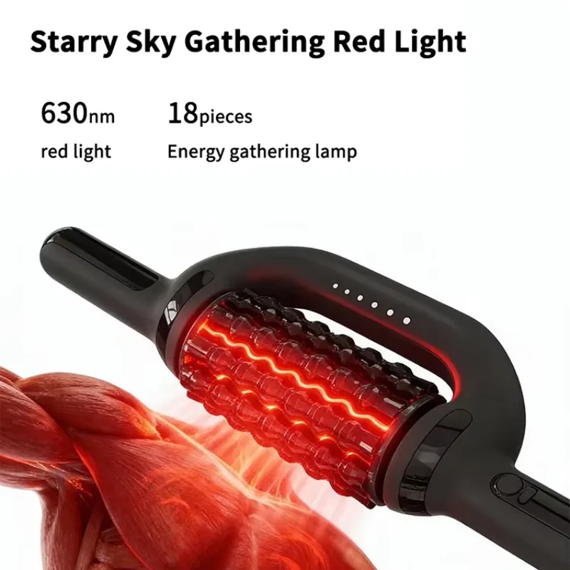 Wireless Rolling Percussive Massager Muscle Relaxation Fitness Roller Body Massage Roller Stick With 6 Levels of Intensity