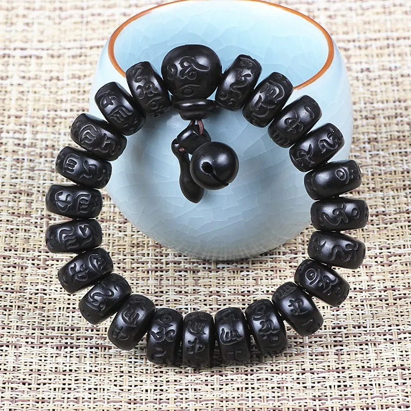 UMQ Natural Lightning Strike Wooden Buddha Beads Bracelet Wholesale Beads Bangle Hand Carved Handstring Men's Boutique Jewelry