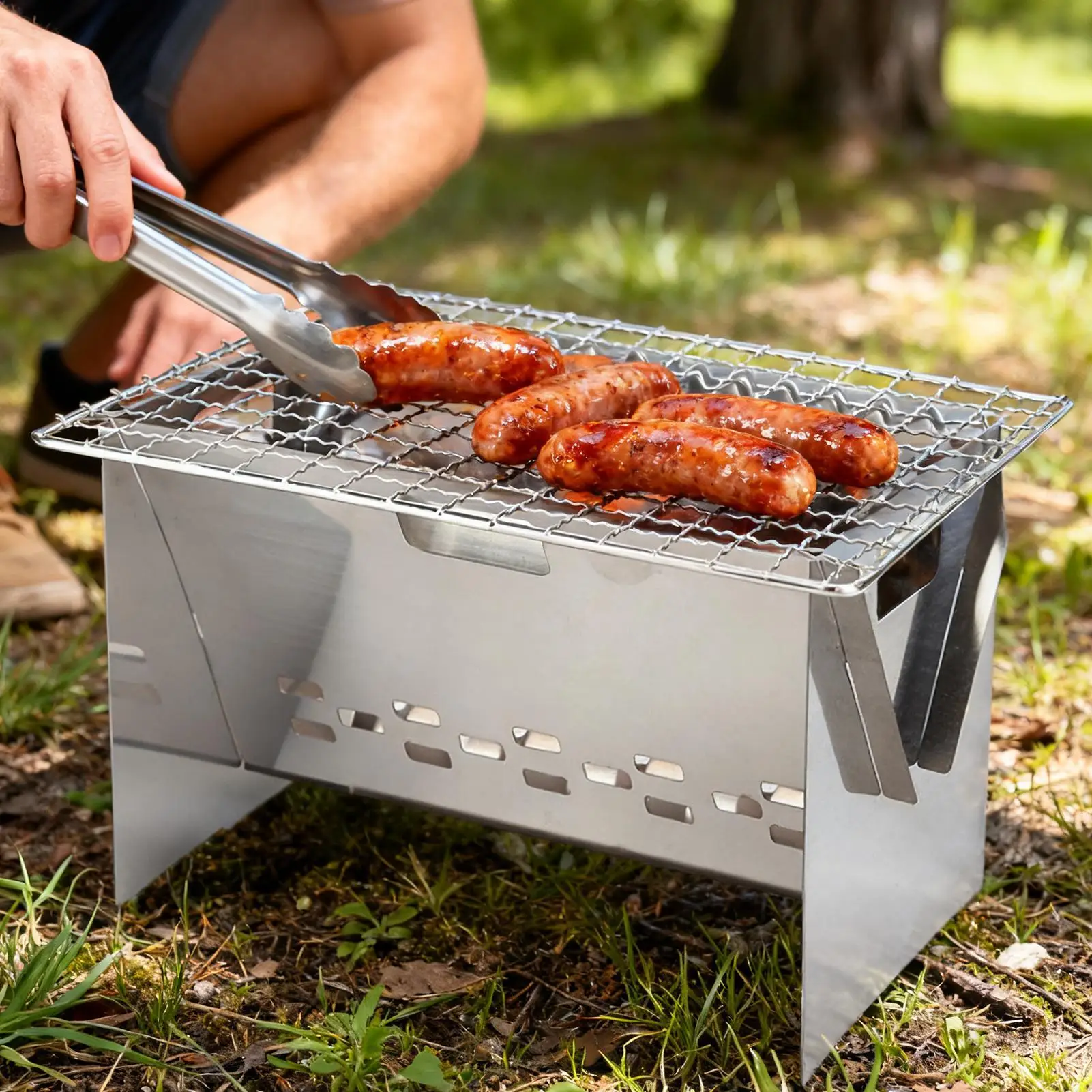 Griglia portatile Attrezzatura da cucina in acciaio inossidabile Griglia da campeggio portatile per falò Patio BBQ Cortile Cucina Picnic Beach