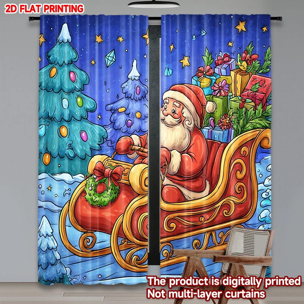 2D الطباعة المسطحة 2 قطعة ستائر عيد الميلاد الشتاء عيد الميلاد ثلج دائم ألياف البوليستر الربيع استخدام للمنزل جدار ساحة الاستخدام ل