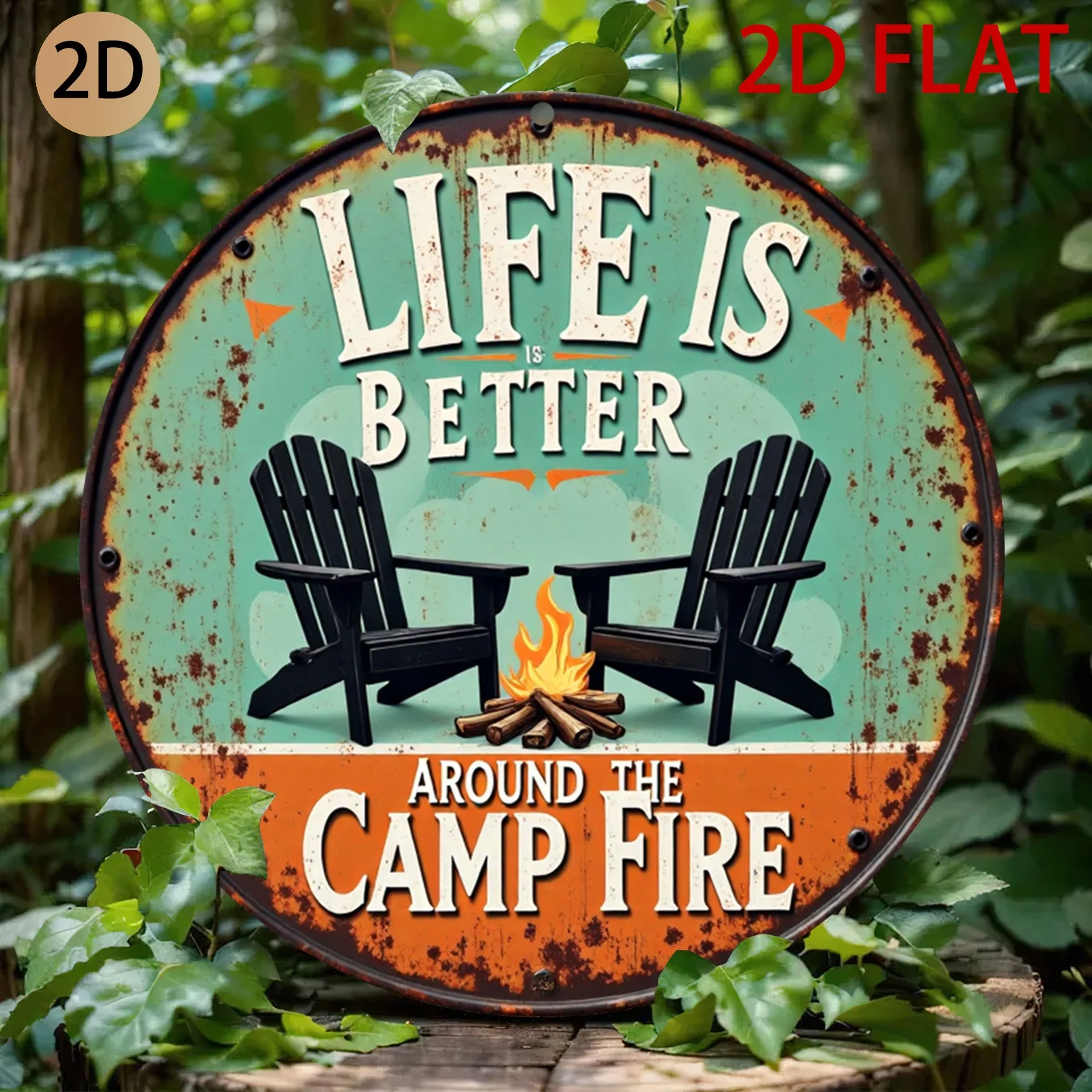 CIFBUY Vintage Rustic Round Aluminum Wall Art Sign Better Life By Campfire, Waterproof Durable Home Decor for Cabin Patio Lodge