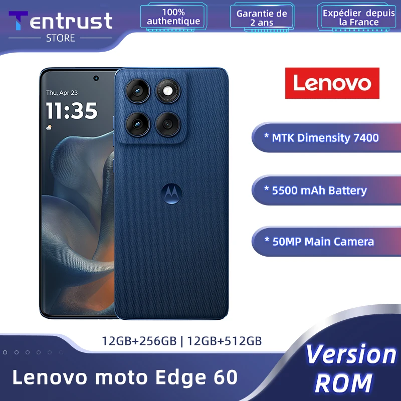 Lenovo Motorola Moto Edge 60 ROM globale 5G Smartphone MTK dimension 7400 6.7 pouces OLED 120Hz affichage 50MP camra principale 5500mAh 68W NFC