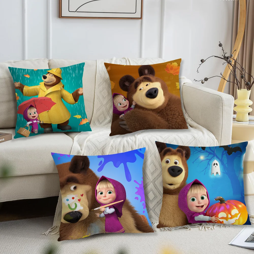 M-Mashas And Cartoon The B-Bear Cute Pillow Case Living Room Sofa Cushion Cover Suitable For Home Bedroom Room Decoration