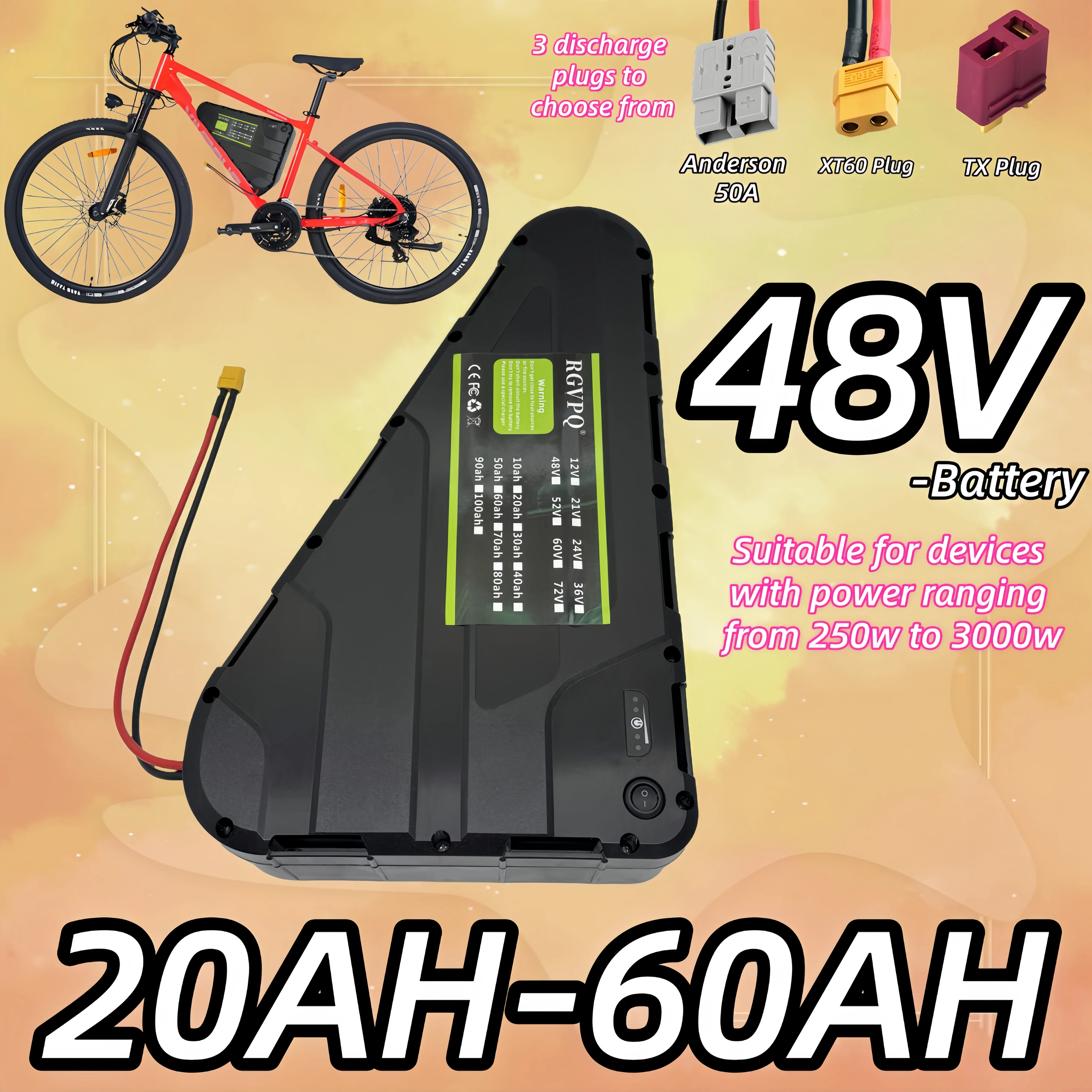 

DIJIAR electric vehicle lithium battery, 48V20Ah-60AH triangular lithium battery, used for mountain bikes