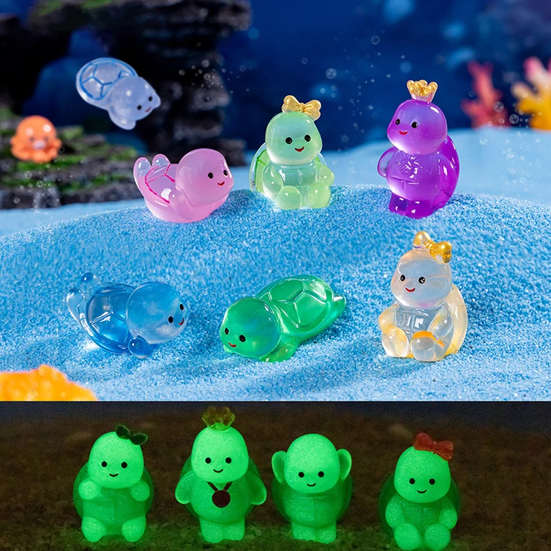 Figuras de paisaje en miniatura de tortuga luminosa de dibujos animados, pequeños adornos bonitos, decoración de escritorio Kawaii, regalos de decoración del hogar DIY