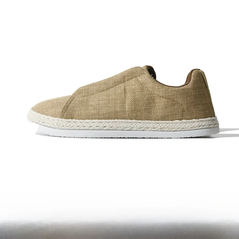 

Cool Cover Men's Casual Shoes Breathable Grass Woven Slip-On Flat Bottom round Toe Spring Summer Fashion Retro Fishing Boots