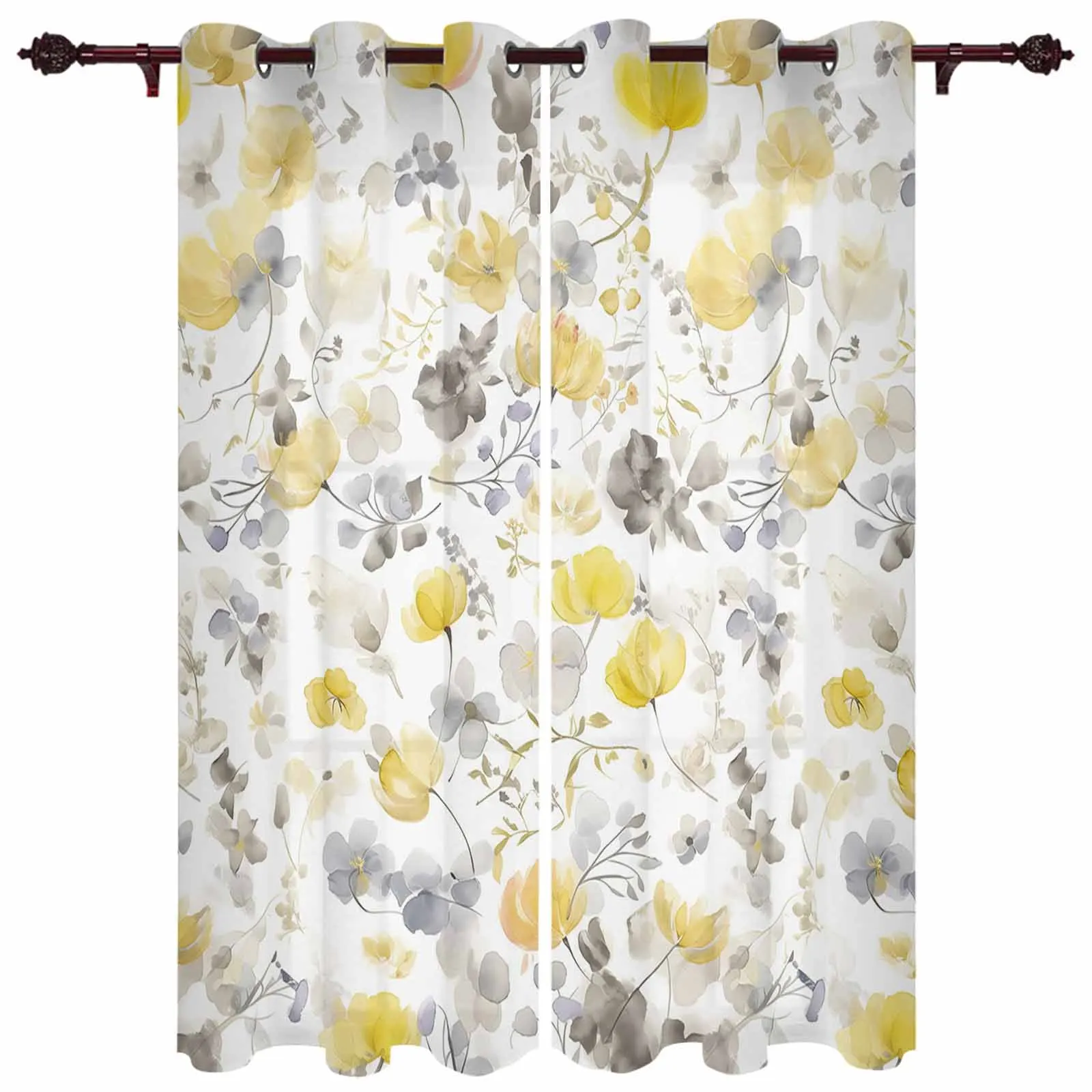 Yellow Flowering Plants Window Window Curtains Living Room Bathroom Bedroom Decor Kids Window Treatment