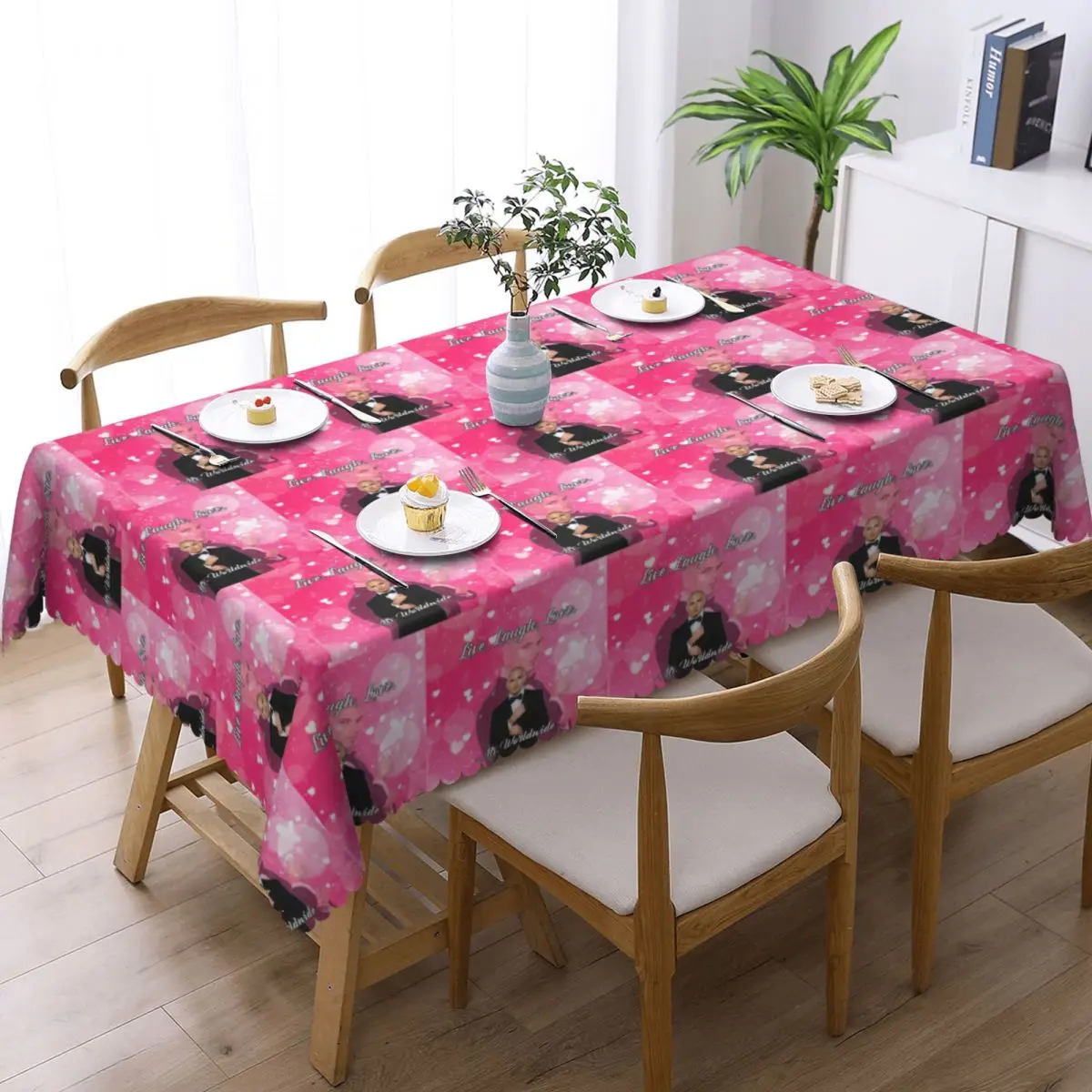 Mr. Worldwide Says To Live Laugh Love Pink Rectangular Tablecloth Oilproof Table Cover for Festival Party  Table Cloth