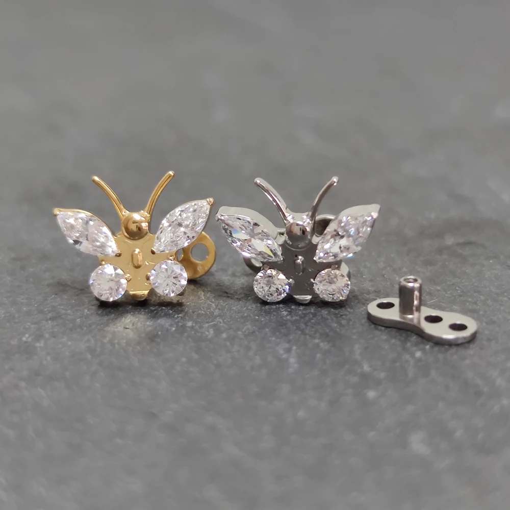 G23 Titanium Zircon Micro Dermal Anchor Piercing Tiny Dermal Anchor Flower Surface Piercings Skin Diver Body Jewelry