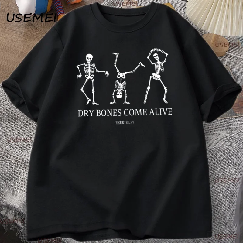 العظام تأتي على قيد الحياة الرقص الهيكل العظمي التي شيرت المسيحية هالوين تي شيرت الخريف الكتاب المقدس الآية تي شيرت الرجال النساء عادية الجرافيك تيز