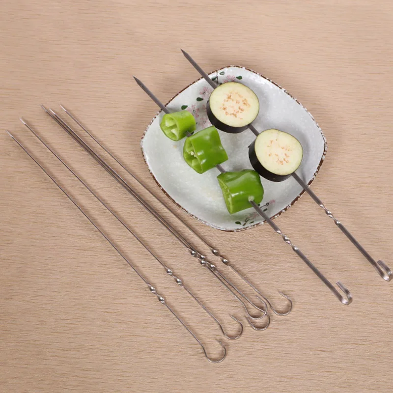 10Pcs Stainless Steel Barbecue Skewer Reusable BBQ Skewers Vegetable Iron Stick For Outdoor Camping Picnic Tools Cooking Tools