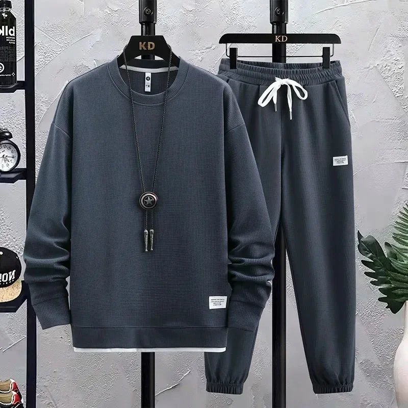 2024 Spring Autumn New Men\'s Two Piece Set Linen Fabric Casual Sweatshirt and Sweatpants Set Mens Sports Suit Fashion Tracksuit