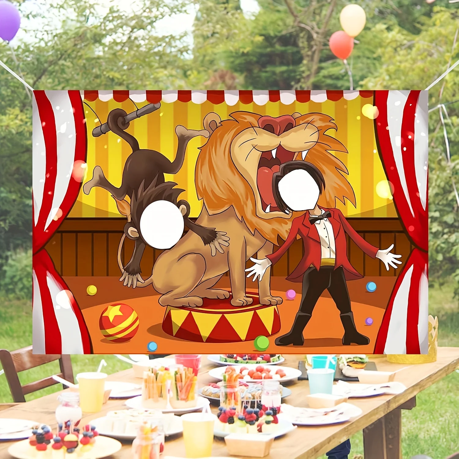 1PC 1.5 * 1M Circus Theme Lion and Monkey Party Decoration Fun Showcase Photo Vinyl Background Cloth