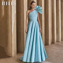 JEHETH Sky Blue One Shoulder Evening Dress Satin Elegant A Line Sleeveless Special Occasion Dresses abendkleid Sweep Train Women