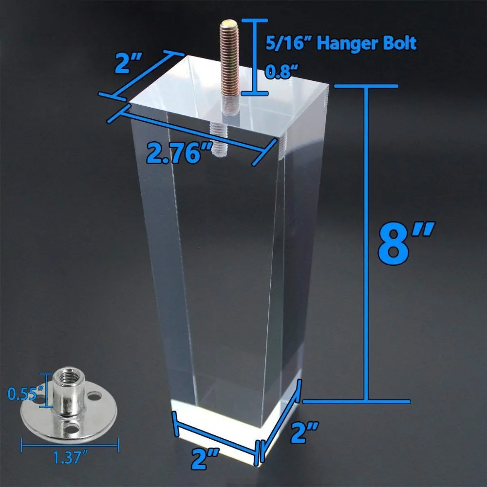 

Replacement Legs Square Acrylic Sofa Feet 8 inch Stand legs for Bed Side Table Night Table Antique Modern Furniture Decor