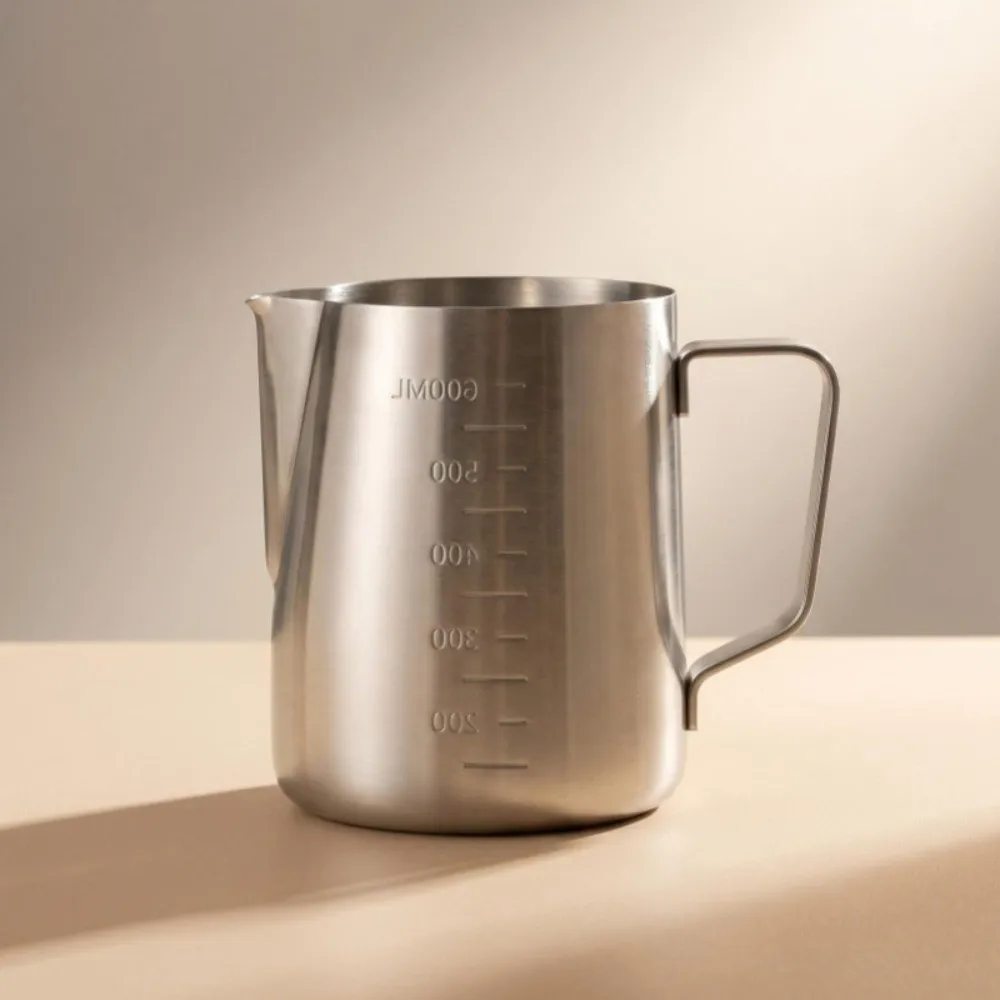 Stainless Steel Latte Art Cup Interior Scale Marking Pointed Spout Espresso Steaming Jug Silver Tone Large Capacity