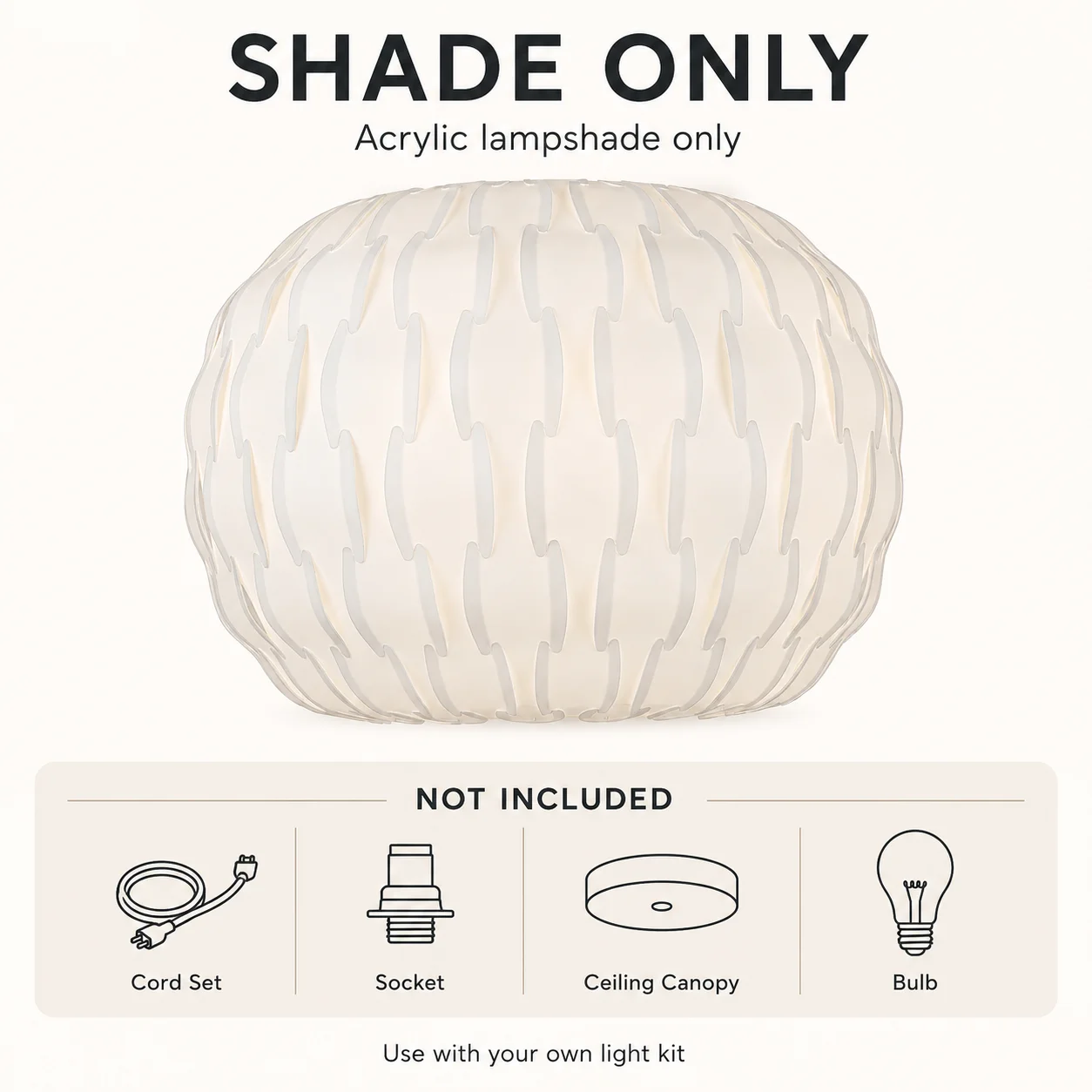 JOYINLED Assembly White Acrylic Pendant Lamp Shade, 40cm Modern Hanging Light Cover for Bedroom, Dining Room, Lampshade Only