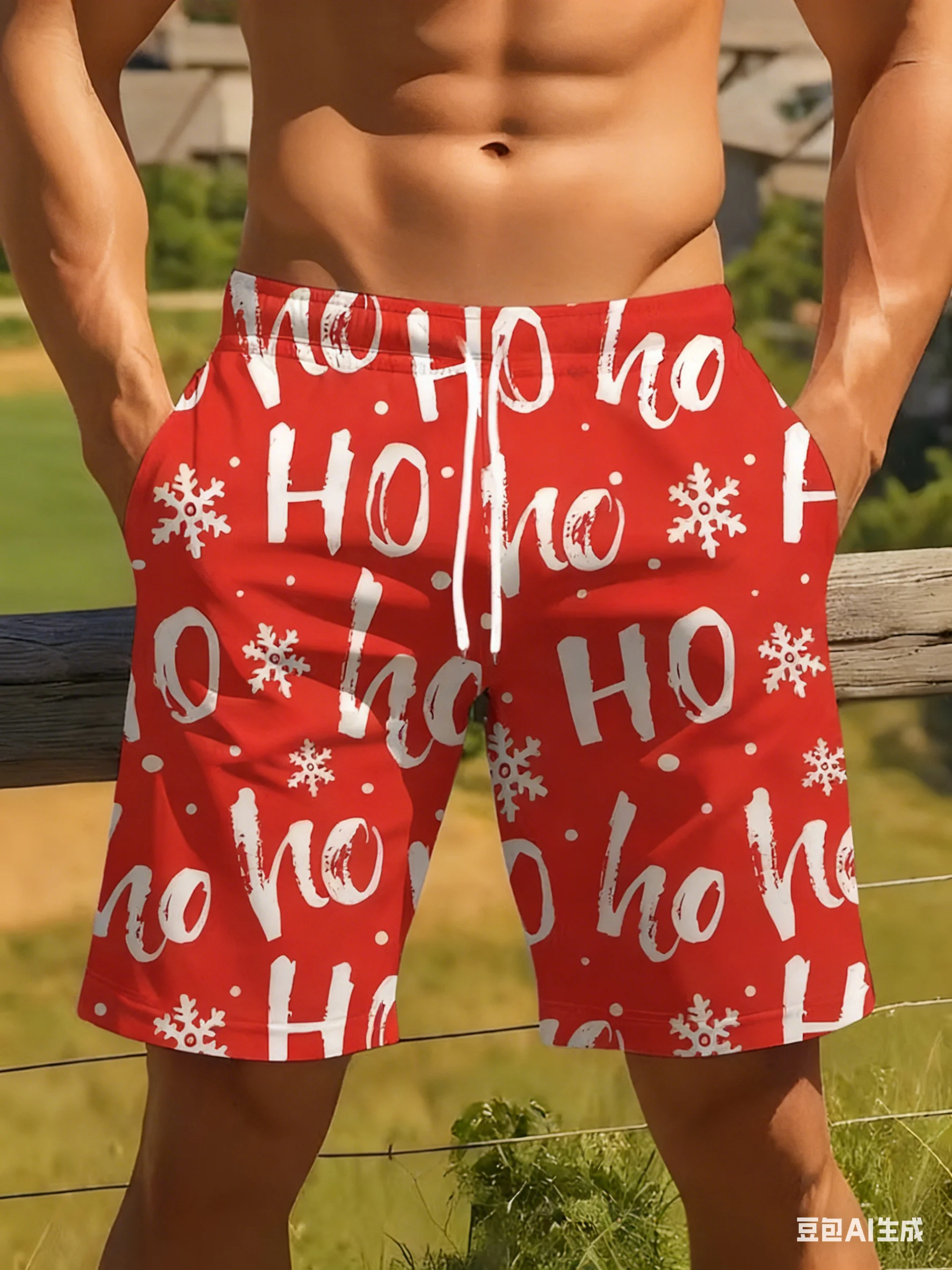 الرجال عيد الميلاد سروال سباحة قصير الأحمر والأبيض ندفة الثلج هولي مطبوعة سريعة الجافة بحر عطلة الصيف عطلة هاواي الرجال السراويل