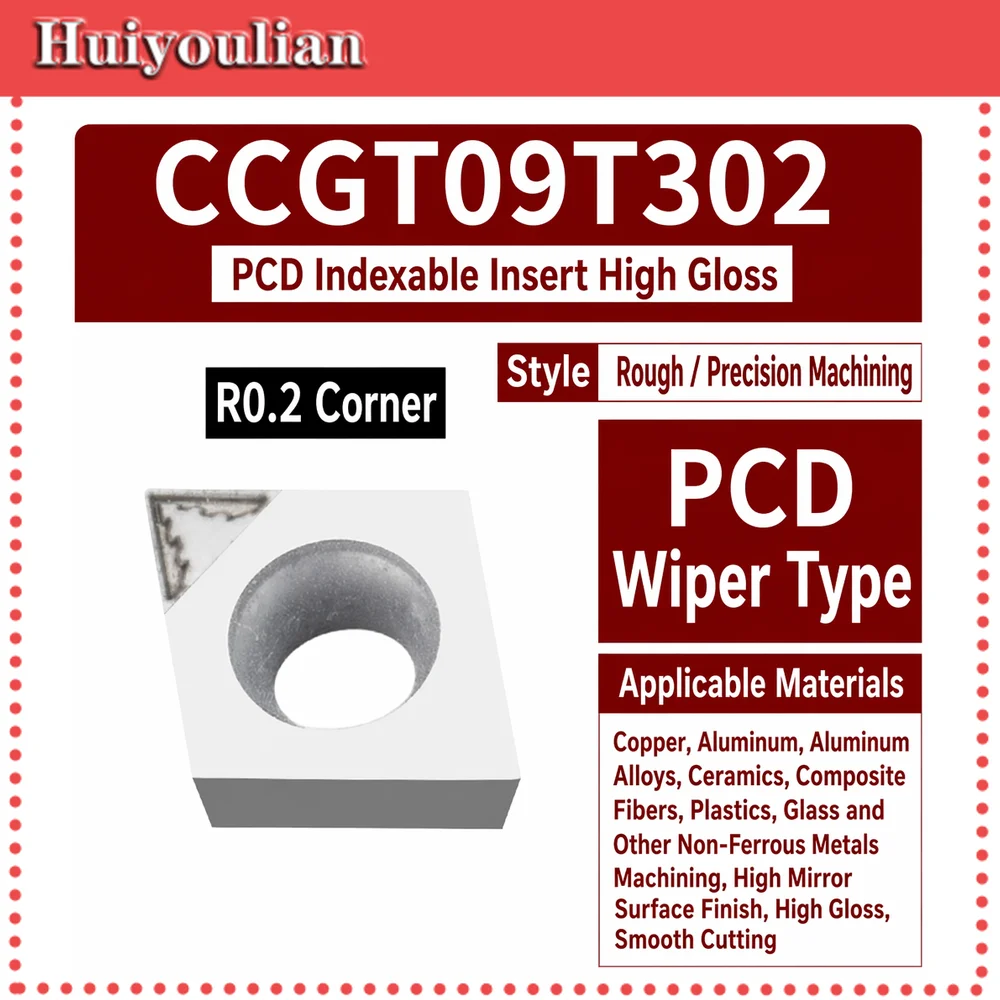 CCGT PCD Diamond Insert R0.2-0.8 Chip Breaker CNC Lathe Tool for Aluminum Copper Mirror High Gloss