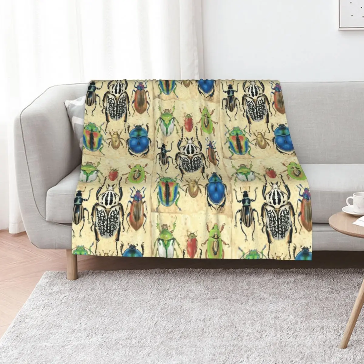 Vintage style beetle illustration Throw Blanket Comforter Flannel Fabric sofa bed For Baby Weighted Stuffeds Blankets