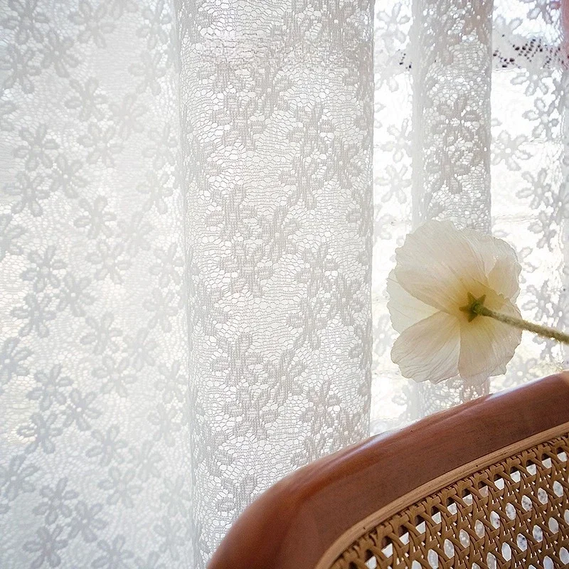 Custom  Size！！French Daisy Lace Curtains for Living Dining Room Bedroom Bathroom Window Retro Light Luxury Jacquard  Decor