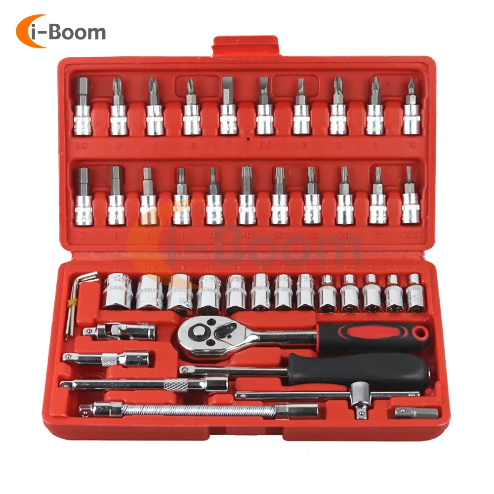 46 in 1 Ratchet Wrench Set With Socket Accessories Screwdriver Bits Torque Wrench Household Toolbox Hand Tool Auto Repair Tools