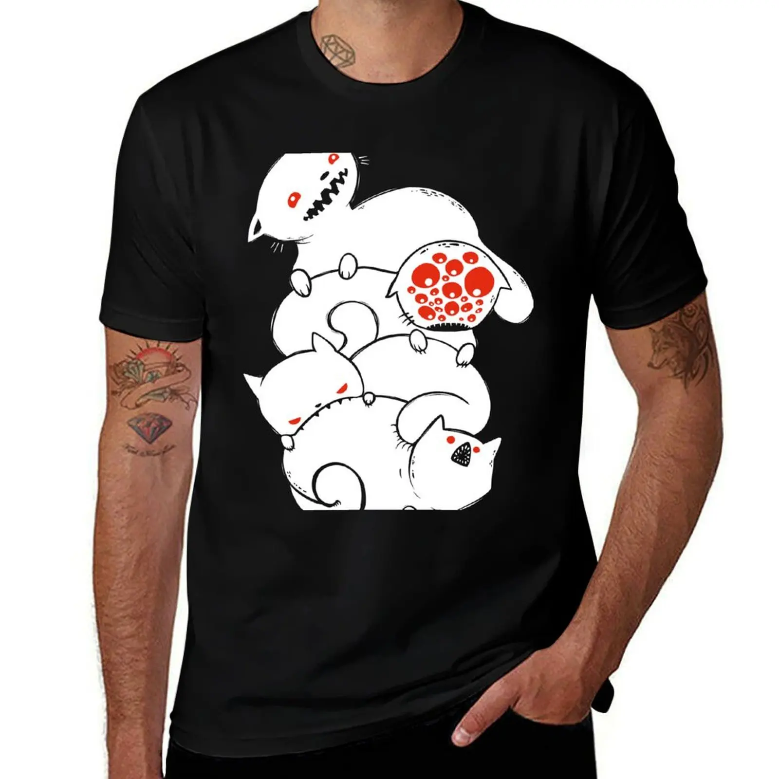 Strange Pile Of Monster Cats Drawing T-Shirt Big and Tall Casual T-Shirt