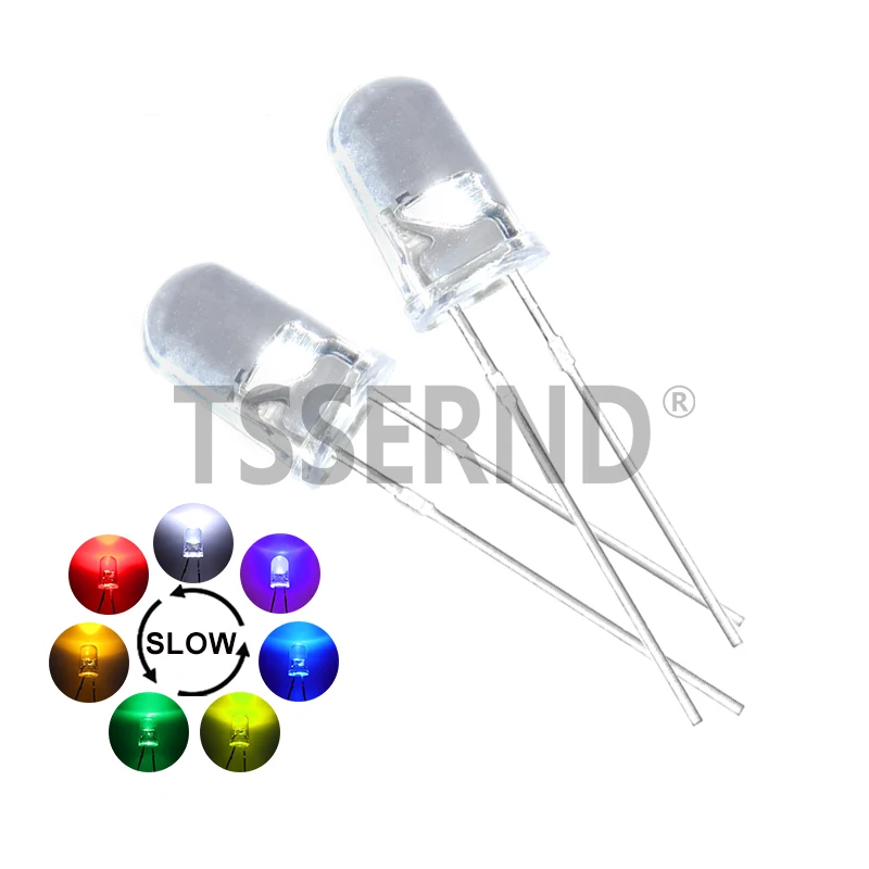 50pcs 5mm Multicolor Slow/Fast Flashing LED Diode Blinking Light Emitting Diodes 2 Pins Clear Round Lens Electronic Components
