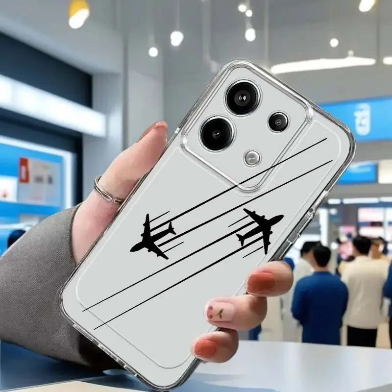

Simple airplane pattern For Xiaomi Redmi Note 8 8T 9 9T 11E 12 13 14 Pro Plus Turbo 5G Fashion TPU Transparent Phone Case