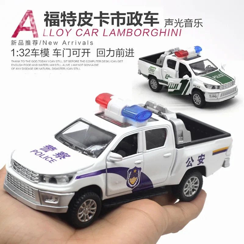 1: 32 simulation Ford pickup truck police car rebound sound and light alloy car model, children's toy gift