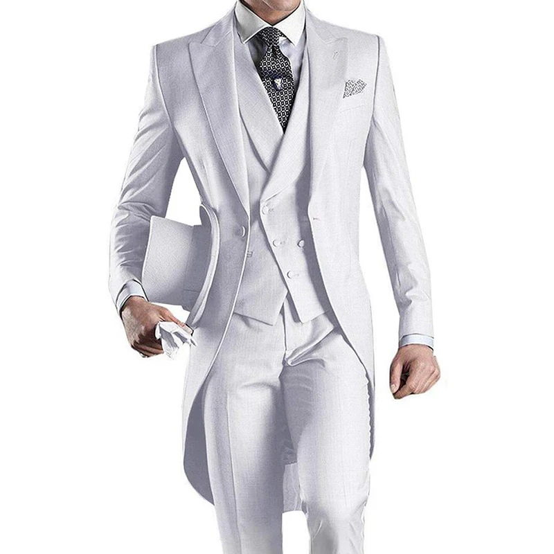 Wedding Men Tailcoat 3 Pcs Groom Tuxedo Formal Male Suits for Prom Party Custom Fashion Suit Jacket with Pants Vest 2024