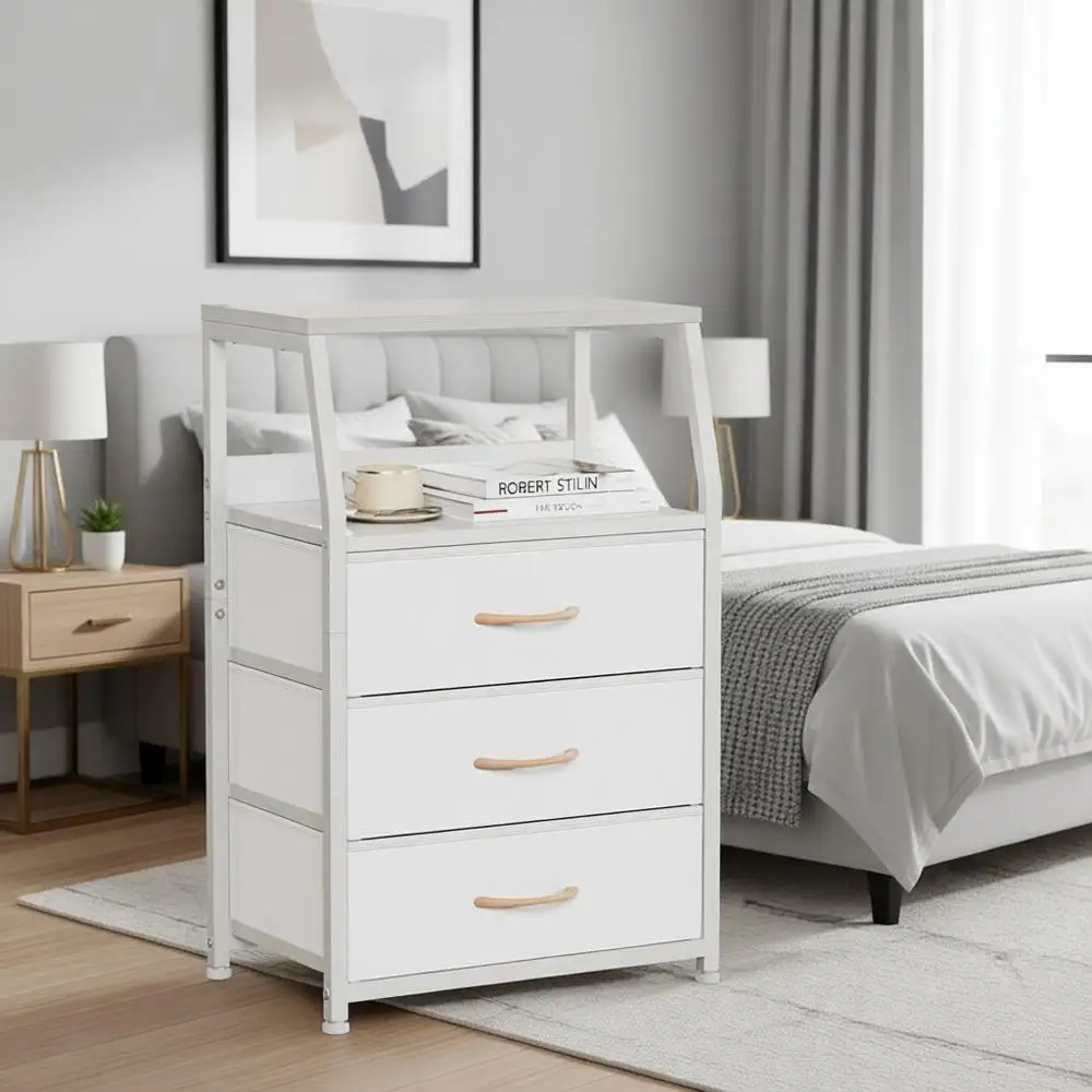 

Тумбочка с 3 ящиками и 2 полками, деревянная столешница, стальная основа, для спальни, гардеробной, прихожей или детской комнаты